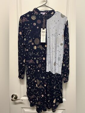 Hale Bob Starry Constellation Print Sleep Dress- Navy & Light Gray XS NWT $135